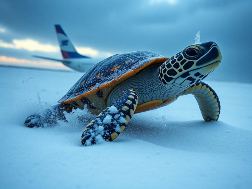Turtle in danger VIP receives urgent help from airline: Rescue after fierce storm